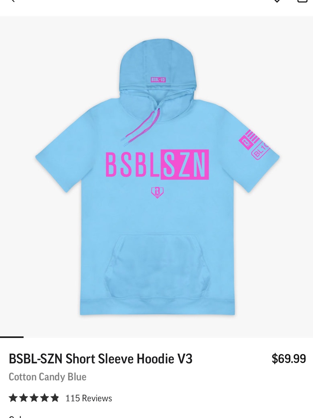 Baseball Lifestyle 101 short sleeve hoodie